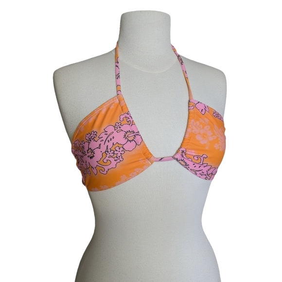 2/$25-Floral Halter Hawaiian 90s Vibes Bikini - Orange and Pink Size 6 - Picture 3 of 9